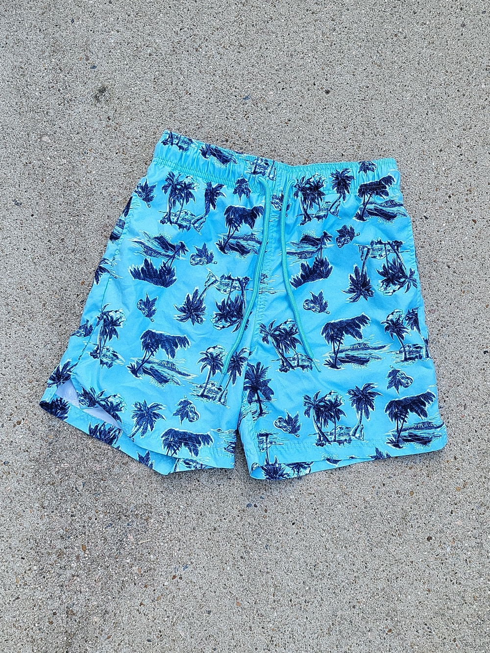 Y2K Vintage George Blue Tropical Palm Print Swim Shorts